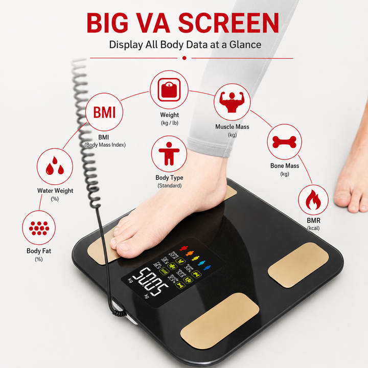 Premium Smart Body Fat Scale Digital Body Composition Scale Bluetooth BMI Tracker 180kg High Precision App Sync Rechargeable AAA Home Fitness Device
