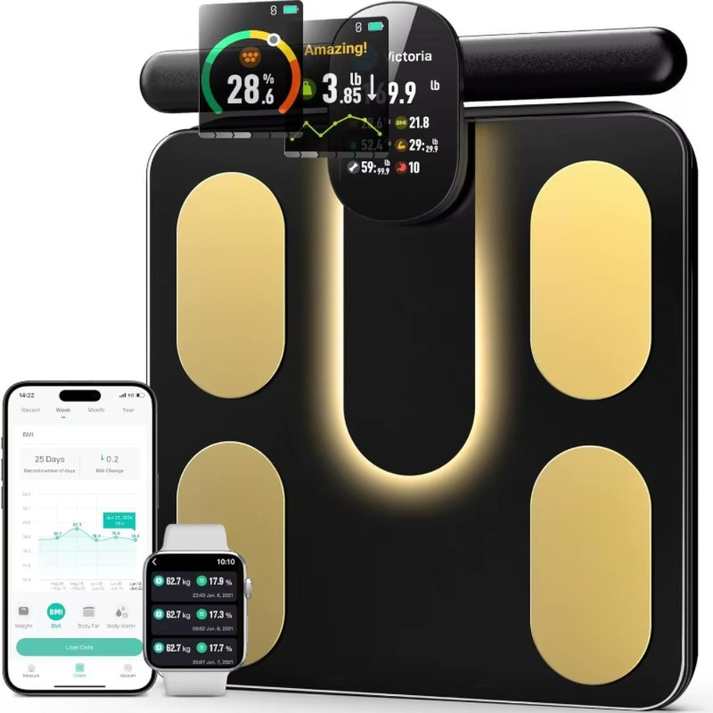 Premium Smart Body Fat Scale Digital Body Composition Scale Bluetooth BMI Tracker 180kg High Precision App Sync Rechargeable AAA Home Fitness Device