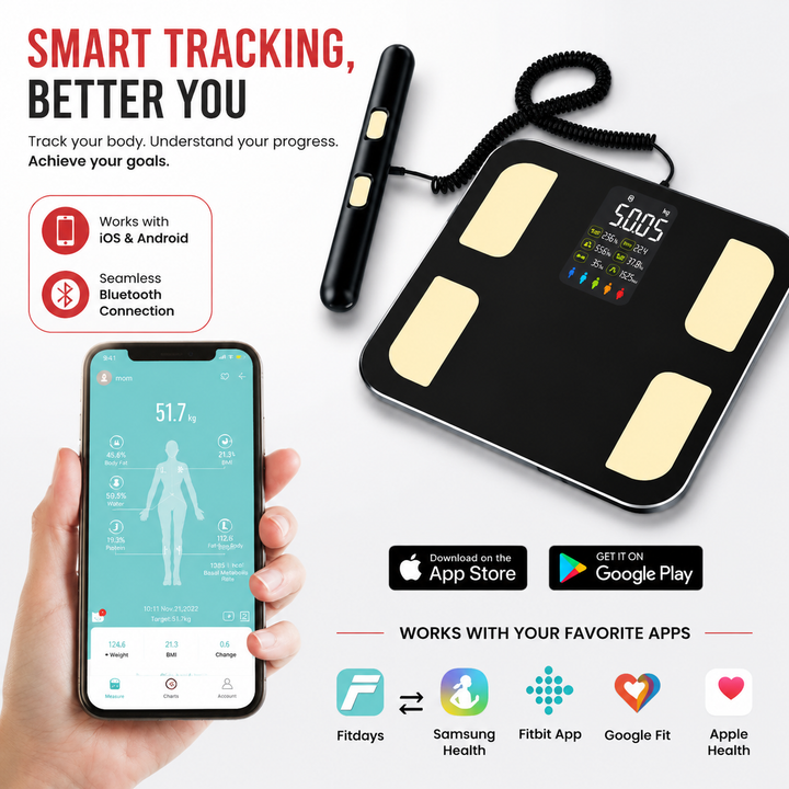Premium Smart Body Fat Scale Digital Body Composition Scale Bluetooth BMI Tracker 180kg High Precision App Sync Rechargeable AAA Home Fitness Device