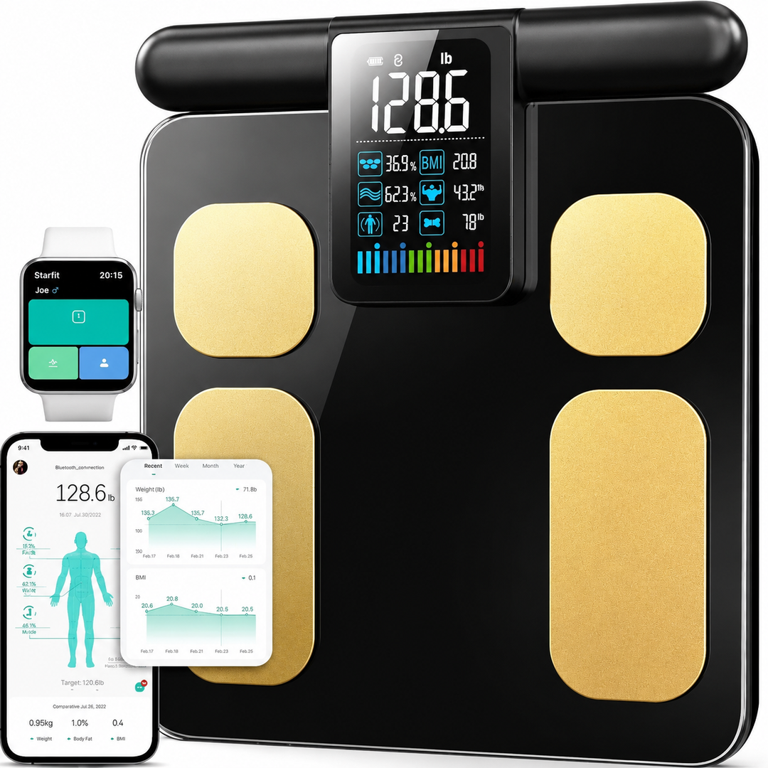 Premium Smart Body Fat Scale Digital Body Composition Scale Bluetooth BMI Tracker 180kg High Precision App Sync Rechargeable AAA Home Fitness Device