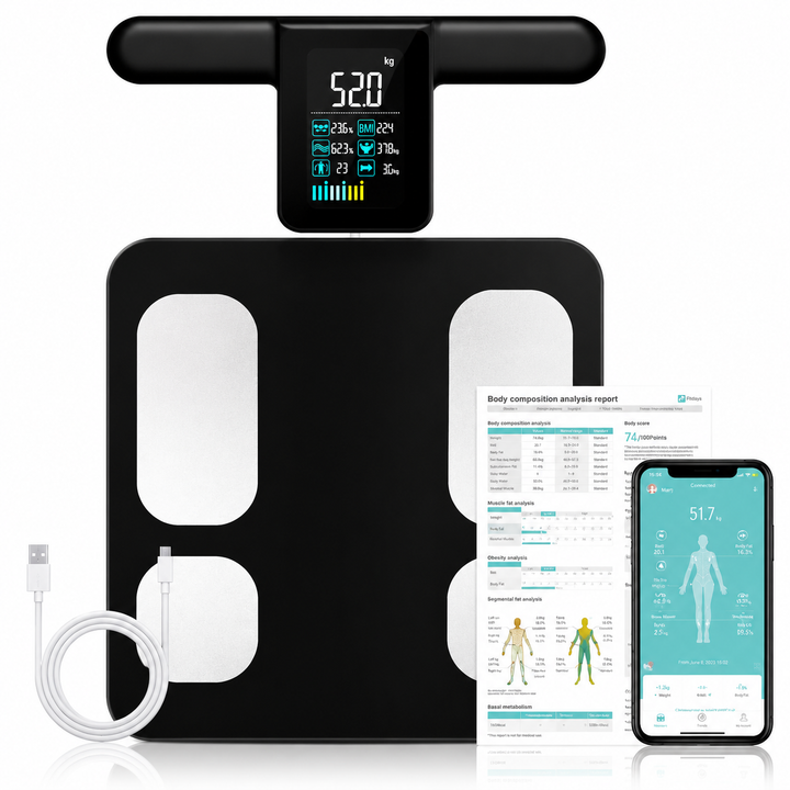Premium Smart Body Fat Scale Digital Body Composition Scale Bluetooth BMI Tracker 180kg High Precision App Sync Rechargeable AAA Home Fitness Device