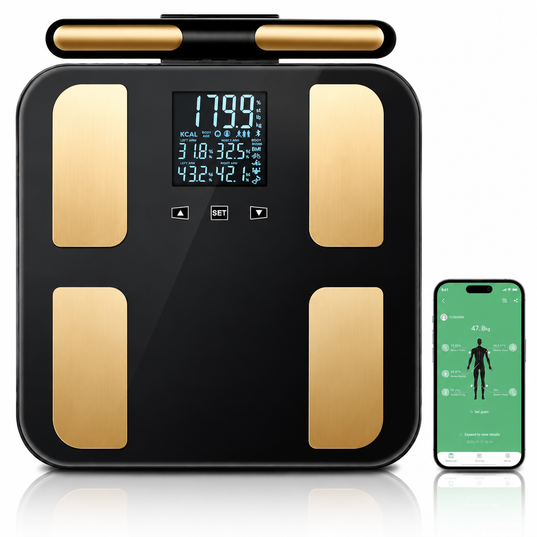 Premium Smart Body Fat Scale Digital Body Composition Scale Bluetooth BMI Tracker 180kg High Precision App Sync Rechargeable AAA Home Fitness Device