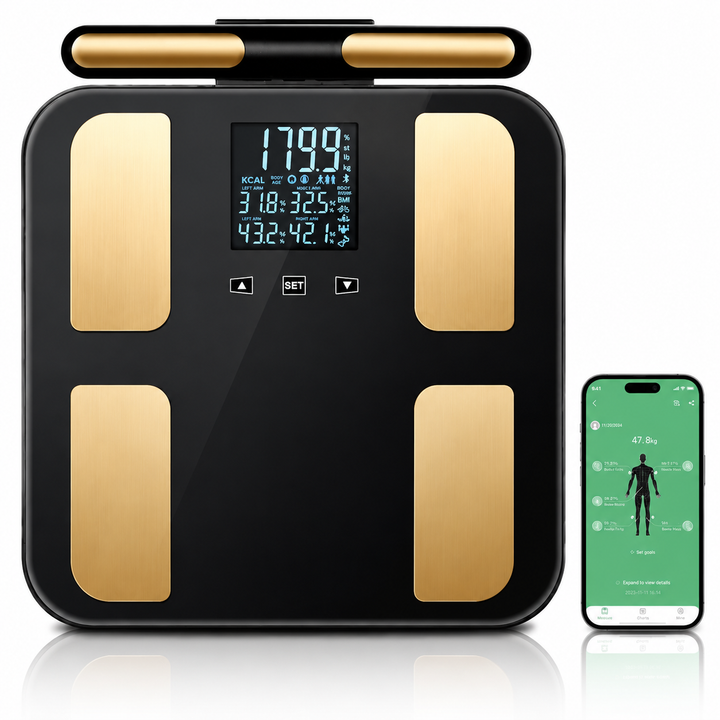 Premium Smart Body Fat Scale Digital Body Composition Scale Bluetooth BMI Tracker 180kg High Precision App Sync Rechargeable AAA Home Fitness Device