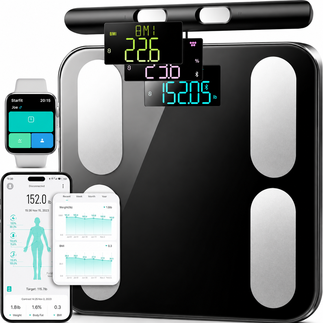 Premium Smart Body Fat Scale Digital Body Composition Scale Bluetooth BMI Tracker 180kg High Precision App Sync Rechargeable AAA Home Fitness Device