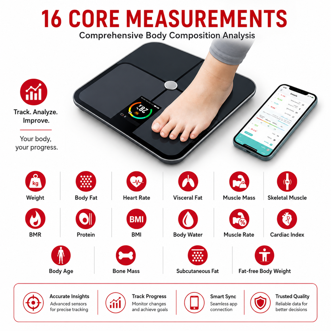 Premium Smart Body Fat Scale Digital Weight Scale Heart Rate Monitor TFT Display BMI Body Composition Analyzer Multi Language Health Tracker