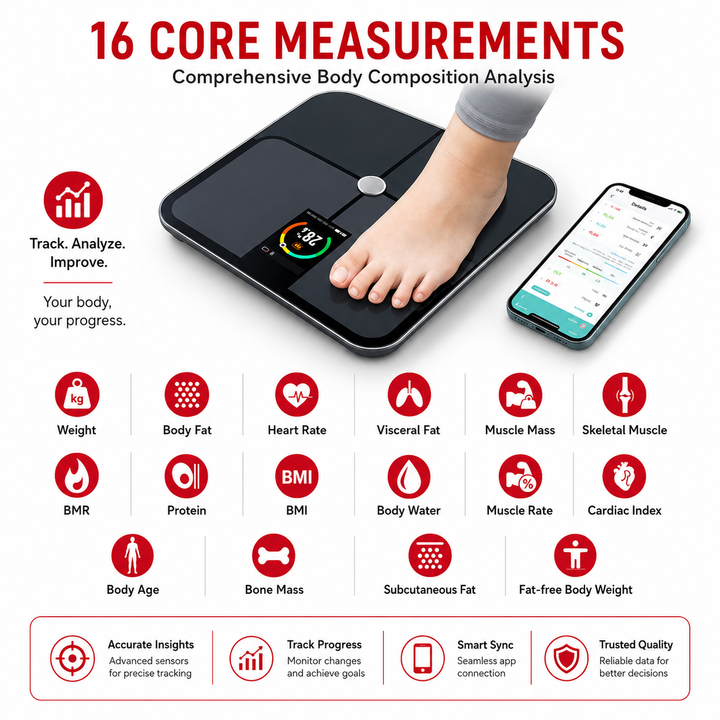 Premium Smart Body Fat Scale Digital Weight Scale Heart Rate Monitor TFT Display BMI Body Composition Analyzer Multi Language Health Tracker
