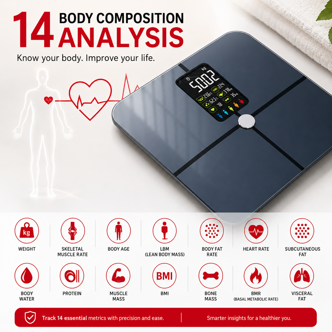 Premium Smart Body Fat Scale Digital Weight Scale Heart Rate Monitor TFT Display BMI Body Composition Analyzer Multi Language Health Tracker