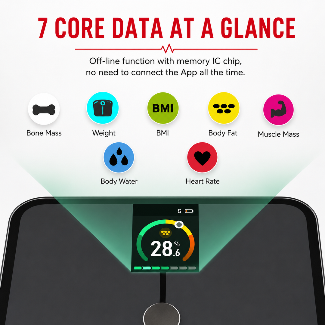 Premium Smart Body Fat Scale Digital Weight Scale Heart Rate Monitor TFT Display BMI Body Composition Analyzer Multi Language Health Tracker