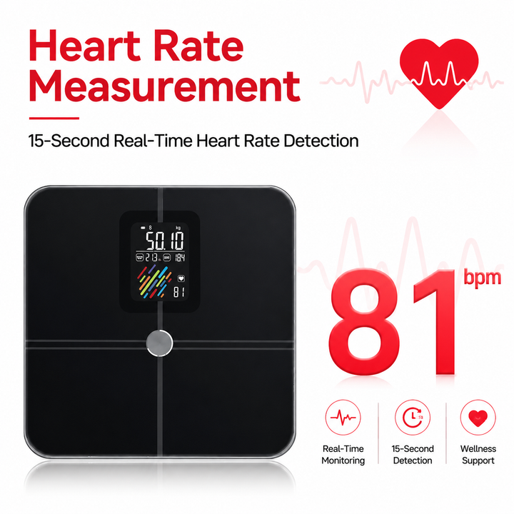 Premium Smart Body Fat Scale VA Display 15 Metrics Bluetooth Offline Mode 400 lb Capacity Heart Rate BMI Tracker Apple Google Fitbit Compatible Health