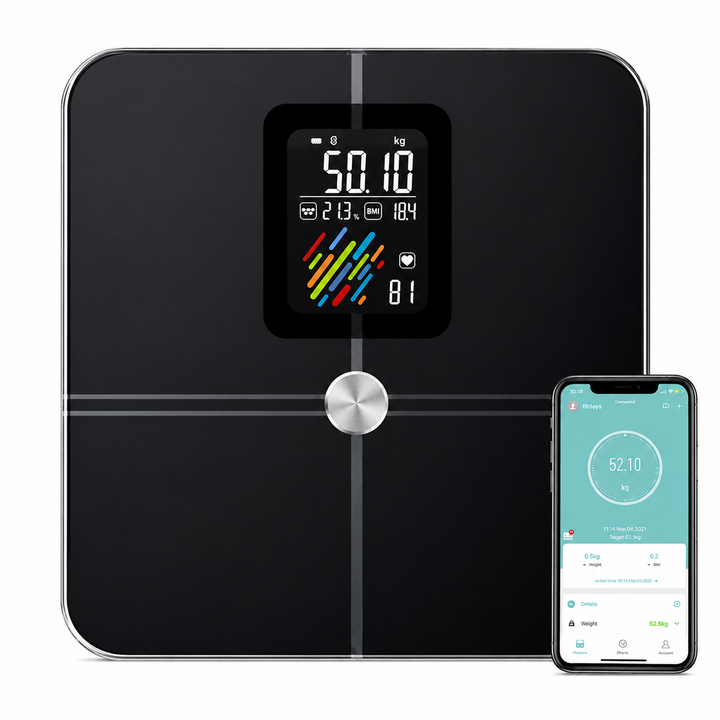 Premium Smart Body Fat Scale VA Display 15 Metrics Bluetooth Offline Mode 400 lb Capacity Heart Rate BMI Tracker Apple Google Fitbit Compatible Health