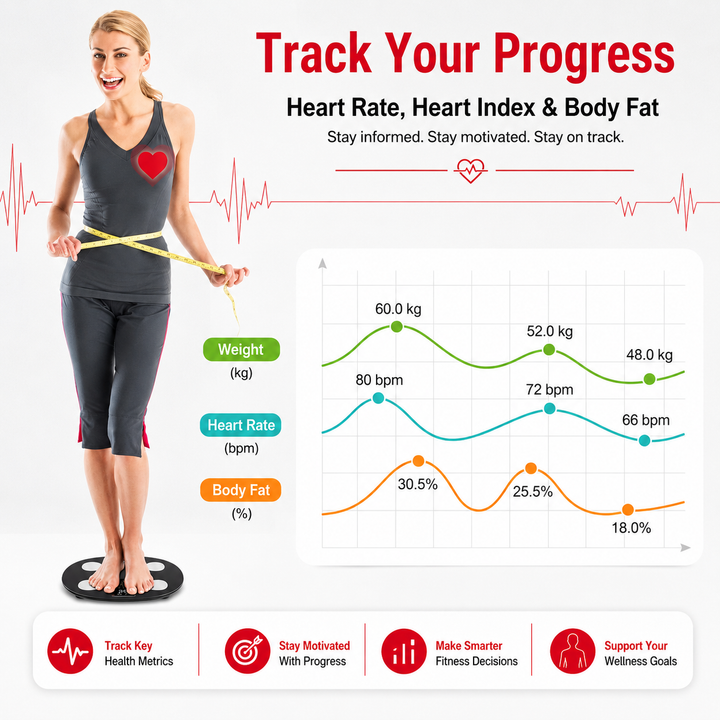 Premium Smart Body Weight Scale Bluetooth Digital LCD BMI Body Fat Muscle Mass Heart Rate Smart Fitness Tracker 180kg Capacity App Sync Multi User Scale