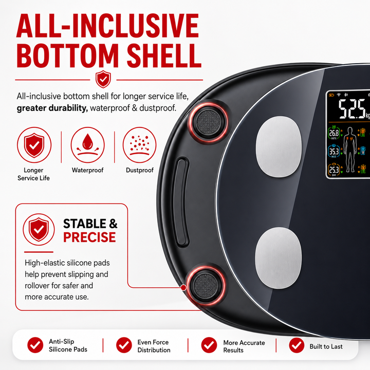 Premium Smart Body Weight Scale Bluetooth Digital LCD BMI Body Fat Muscle Mass Heart Rate Smart Fitness Tracker 180kg Capacity App Sync Multi User Scale