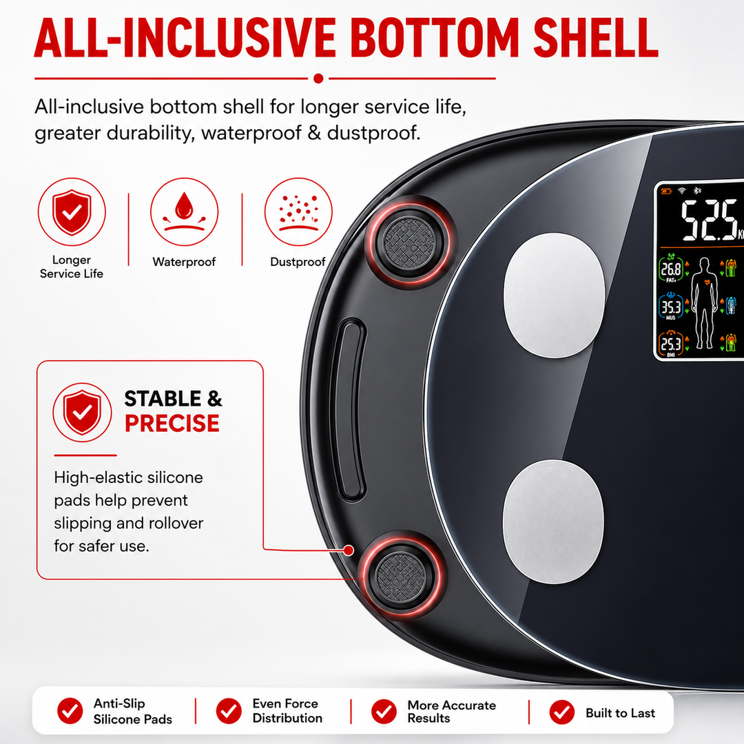 Premium Smart Body Weight Scale Bluetooth Digital LCD BMI Body Fat Muscle Mass Heart Rate Smart Fitness Tracker 180kg Capacity App Sync Multi User Scale