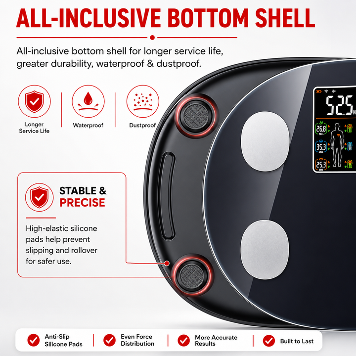 Premium Smart Body Weight Scale Bluetooth Digital LCD BMI Body Fat Muscle Mass Heart Rate Smart Fitness Tracker 180kg Capacity App Sync Multi User Scale