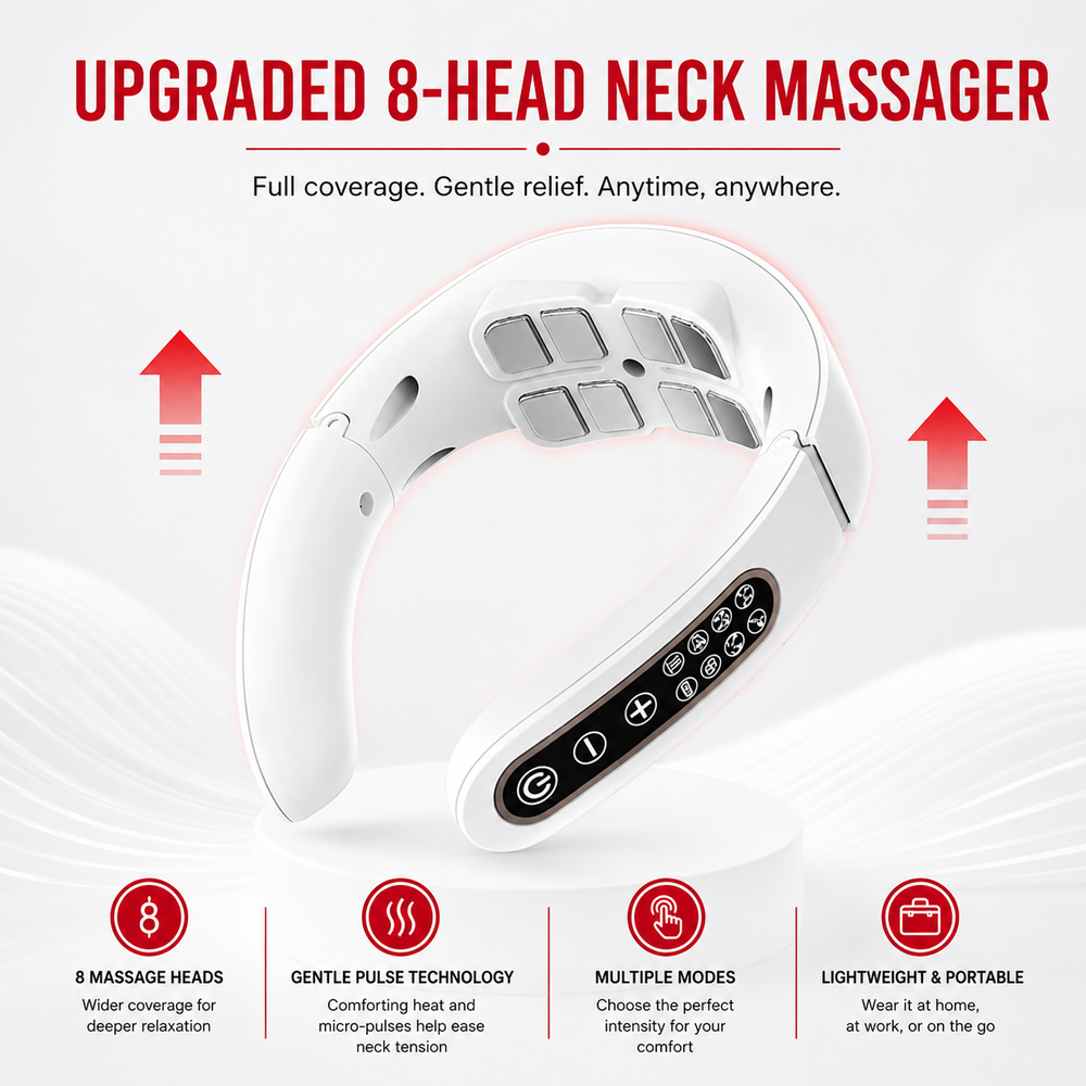 Premium Smart Cervical Neck Massager with Heat 8 Heads 15 Levels 6 Modes Wireless Neck Pain Relief Device Pulse Vibration Therapy Muscle Relaxation Portable Use