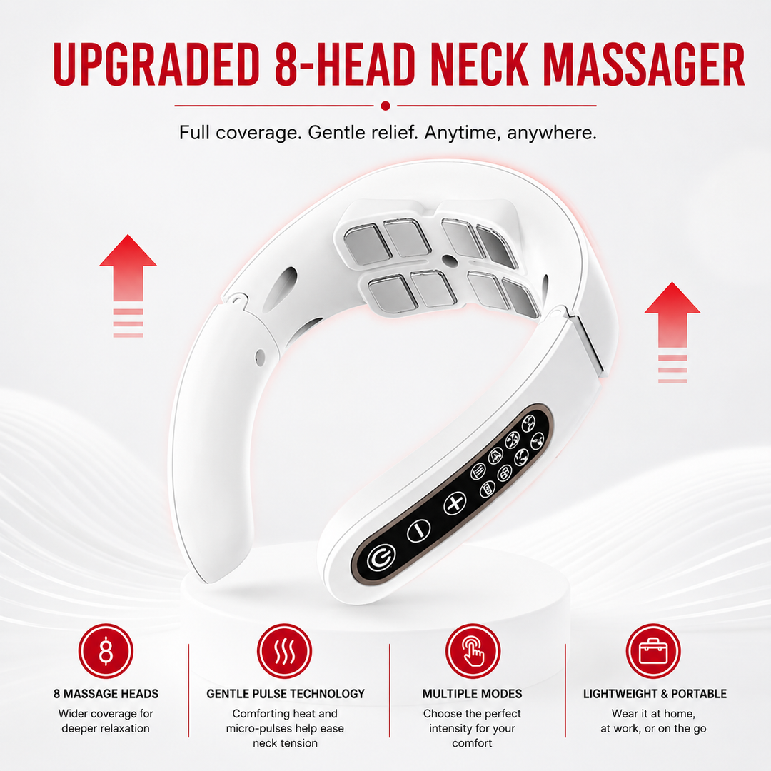 Premium Smart Cervical Neck Massager with Heat 8 Heads 15 Levels 6 Modes Wireless Neck Pain Relief Device Pulse Vibration Therapy Muscle Relaxation Portable Use