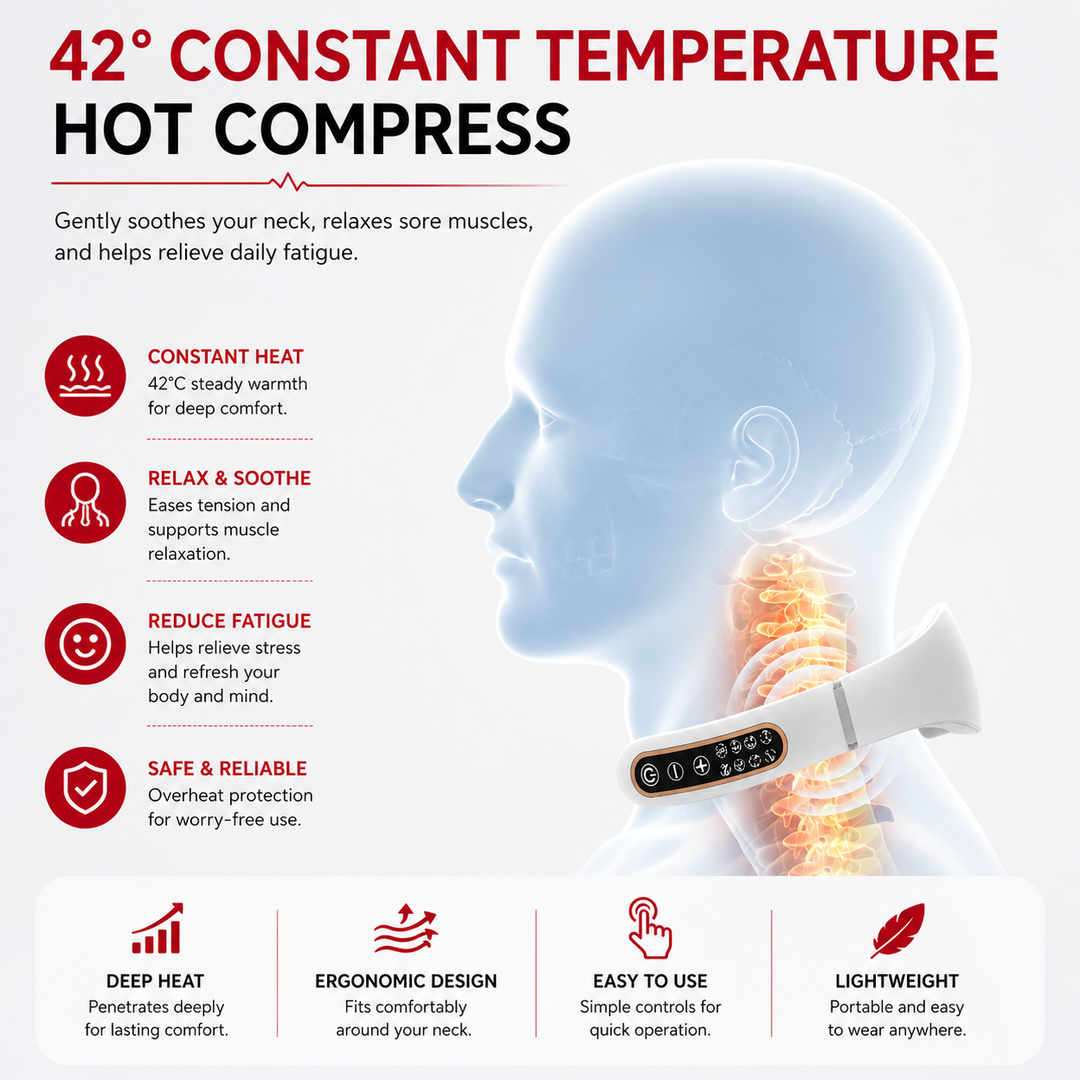 Premium Smart Cervical Neck Massager with Heat 8 Heads 15 Levels 6 Modes Wireless Neck Pain Relief Device Pulse Vibration Therapy Muscle Relaxation Portable Use