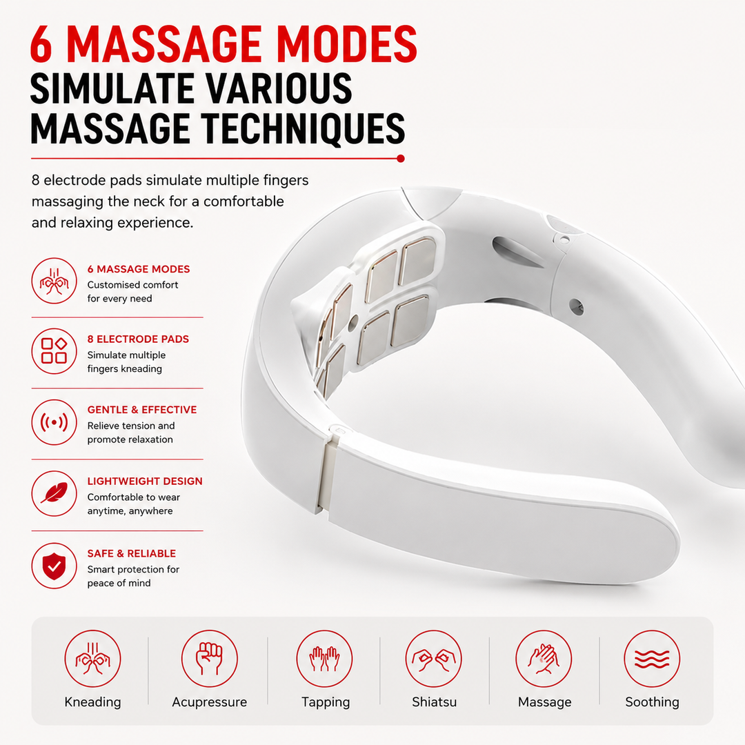 Premium Smart Cervical Neck Massager with Heat 8 Heads 15 Levels 6 Modes Wireless Neck Pain Relief Device Pulse Vibration Therapy Muscle Relaxation Portable Use