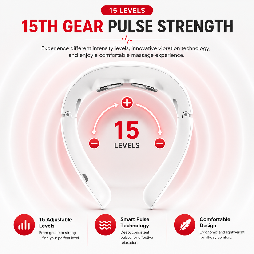Premium Smart Cervical Neck Massager with Heat 8 Heads 15 Levels 6 Modes Wireless Neck Pain Relief Device Pulse Vibration Therapy Muscle Relaxation Portable Use