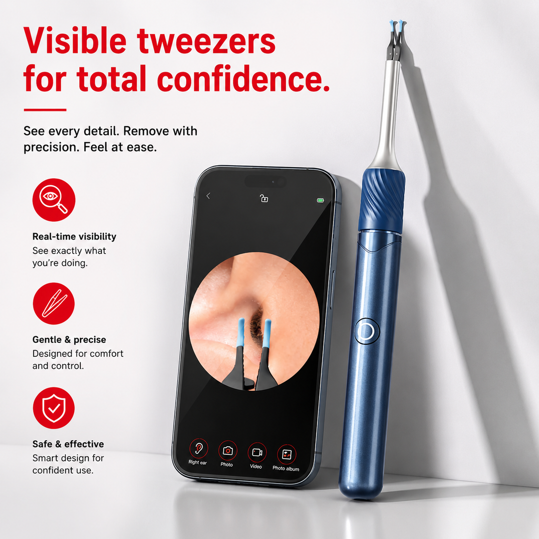 Premium Smart Ear Wax Removal Tool with Camera 12MP HD WiFi Otoscope LED Ear Cleaner for iPhone Android 3 in 1 Silicone Ear Pick Tweezers Kit