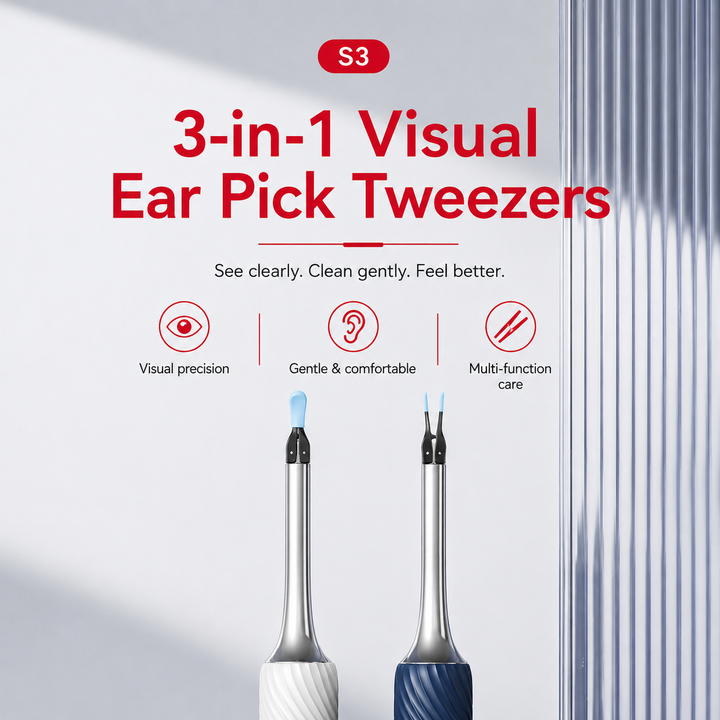 Premium Smart Ear Wax Removal Tool with Camera 12MP HD WiFi Otoscope LED Ear Cleaner for iPhone Android 3 in 1 Silicone Ear Pick Tweezers Kit