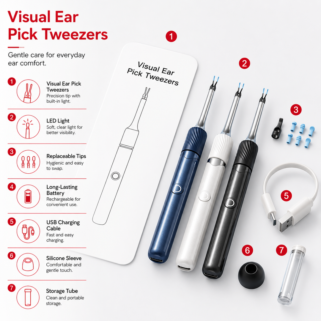 Premium Smart Ear Wax Removal Tool with Camera 12MP HD WiFi Otoscope LED Ear Cleaner for iPhone Android 3 in 1 Silicone Ear Pick Tweezers Kit