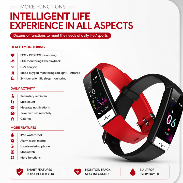 Premium Smart Fitness Tracker ECG HRV Analysis Heart Rate Monitor IP68 Waterproof Smartwatch Sleep Activity Tracker for Android iOS Devices