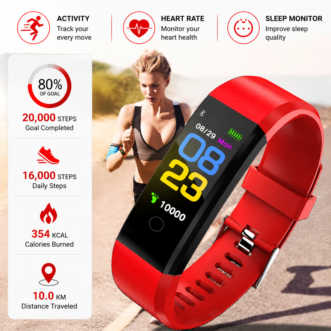 Premium Smart Fitness Tracker Heart Rate Blood Pressure Monitor Activity Sleep Tracker Bluetooth IPX7 Waterproof Call SMS Alert Wearable Watch