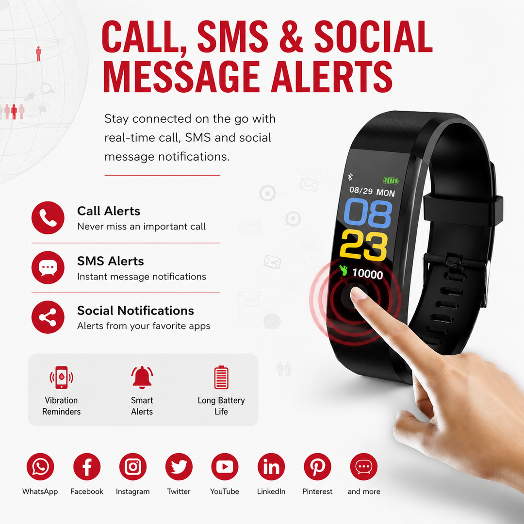 Premium Smart Fitness Tracker Heart Rate Blood Pressure Monitor Activity Sleep Tracker Bluetooth IPX7 Waterproof Call SMS Alert Wearable Watch