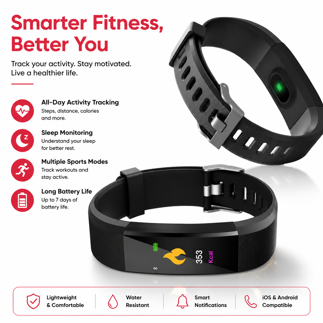 Premium Smart Fitness Tracker Heart Rate Blood Pressure Monitor Activity Sleep Tracker Bluetooth IPX7 Waterproof Call SMS Alert Wearable Watch