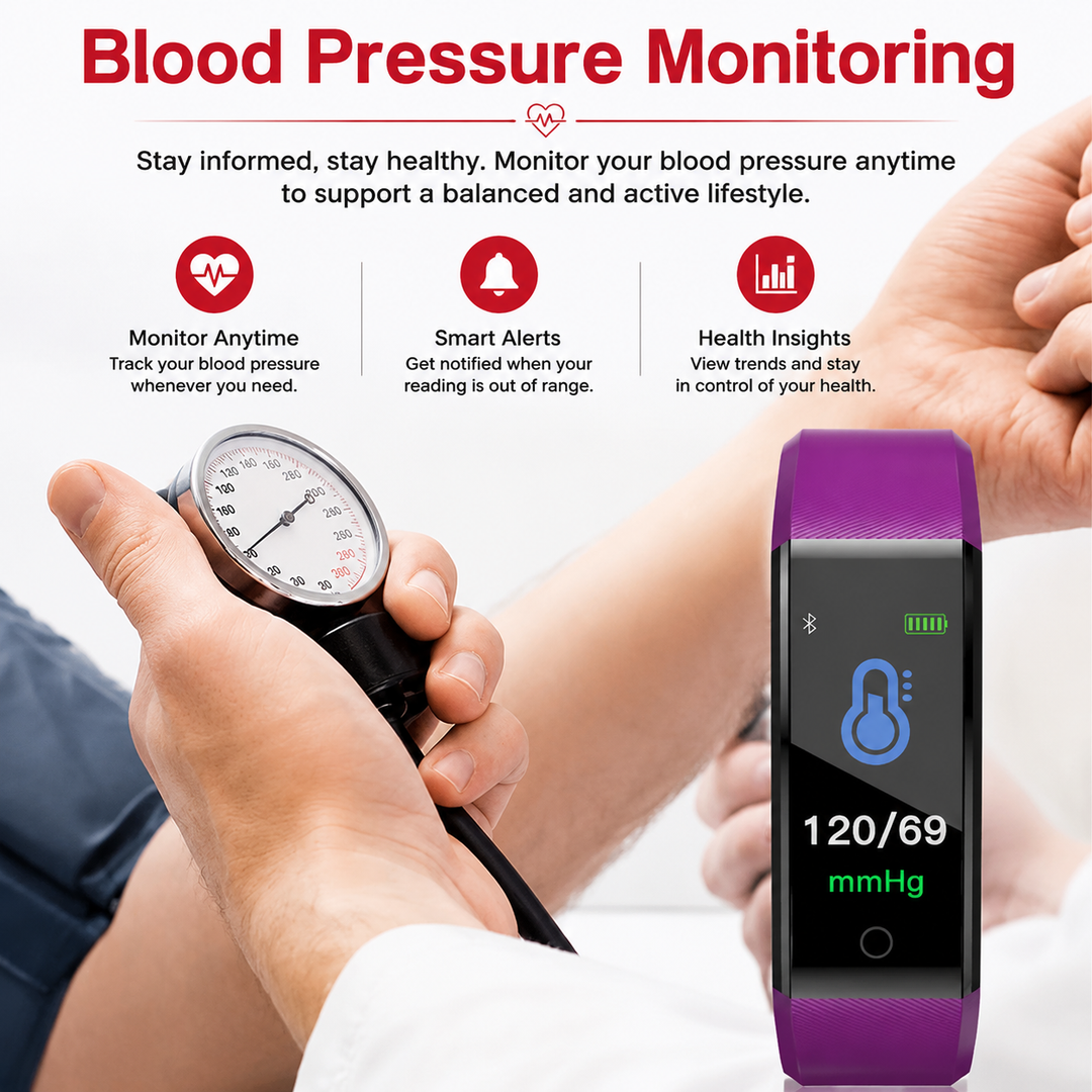 Premium Smart Fitness Tracker Heart Rate Blood Pressure Monitor Activity Sleep Tracker Bluetooth IPX7 Waterproof Call SMS Alert Wearable Watch