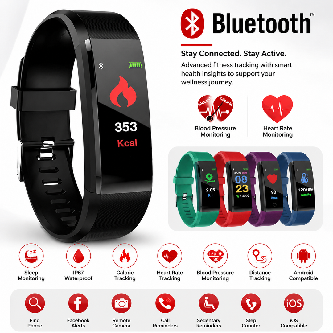 Premium Smart Fitness Tracker Heart Rate Blood Pressure Monitor Activity Sleep Tracker Bluetooth IPX7 Waterproof Call SMS Alert Wearable Watch