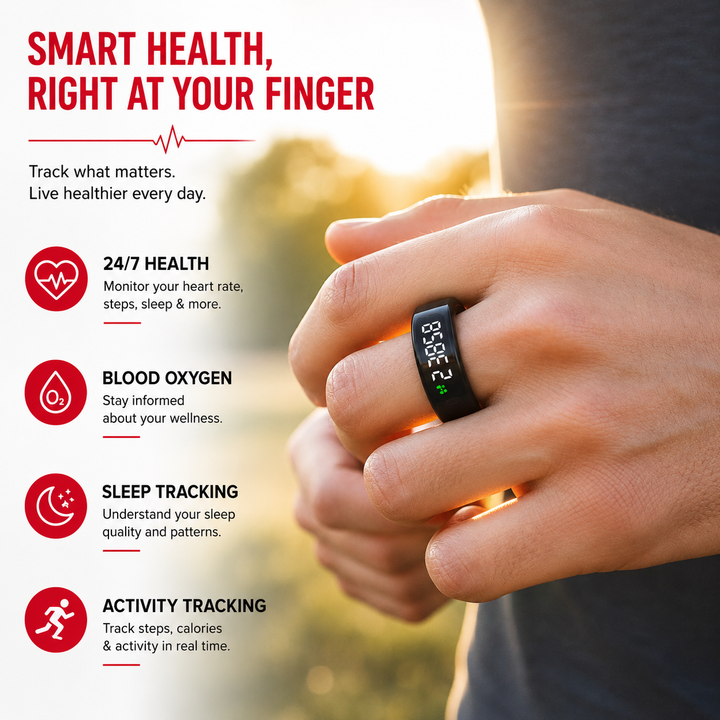 Premium Smart Health Ring Heart Rate SpO2 Sleep Stress Tracker OLED Display Fitness Ring 5ATM Waterproof Wireless Charging Activity Monitoring Ring