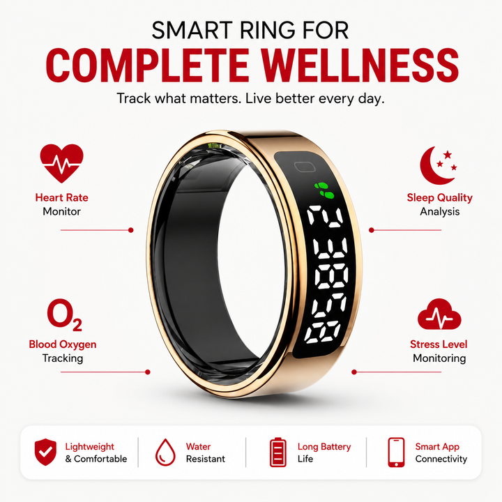 Premium Smart Health Ring Heart Rate SpO2 Sleep Stress Tracker OLED Display Fitness Ring 5ATM Waterproof Wireless Charging Activity Monitoring Ring