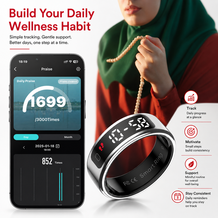Premium Smart Health Ring Heart Rate SpO2 Sleep Stress Tracker OLED Display Fitness Ring 5ATM Waterproof Wireless Charging Activity Monitoring Ring