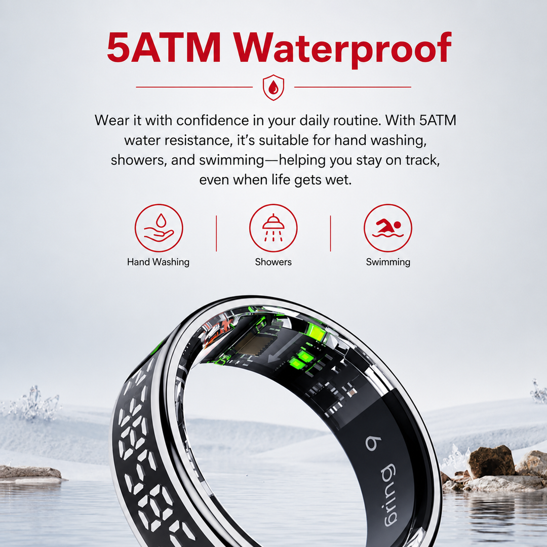 Premium Smart Health Ring Heart Rate SpO2 Sleep Stress Tracker OLED Display Fitness Ring 5ATM Waterproof Wireless Charging Activity Monitoring Ring