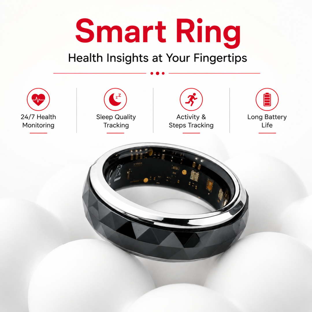 Premium Smart Health Tracking Ring Spinner Anxiety Relief Heart Rate Sleep Monitor 60 Day Battery App Sync Magnetic Charging Case Wellness Ring
