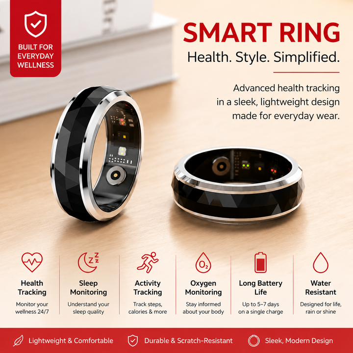 Premium Smart Health Tracking Ring Spinner Anxiety Relief Heart Rate Sleep Monitor 60 Day Battery App Sync Magnetic Charging Case Wellness Ring