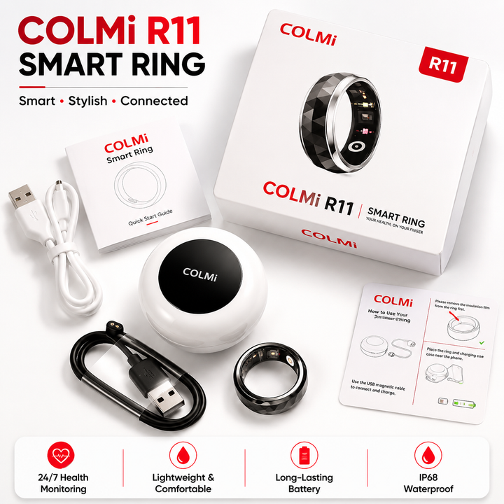 Premium Smart Health Tracking Ring Spinner Anxiety Relief Heart Rate Sleep Monitor 60 Day Battery App Sync Magnetic Charging Case Wellness Ring