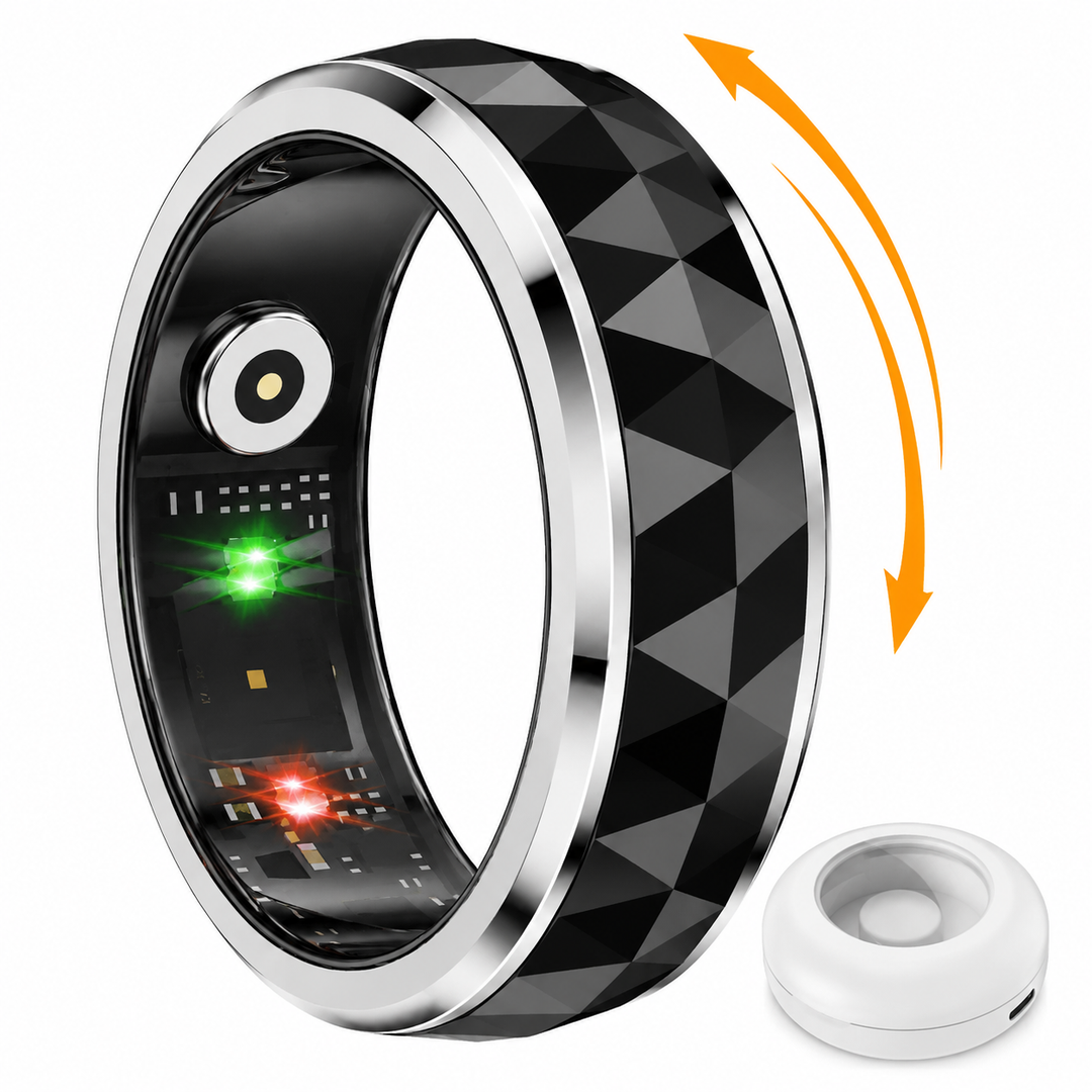 Premium Smart Health Tracking Ring Spinner Anxiety Relief Heart Rate Sleep Monitor 60 Day Battery App Sync Magnetic Charging Case Wellness Ring