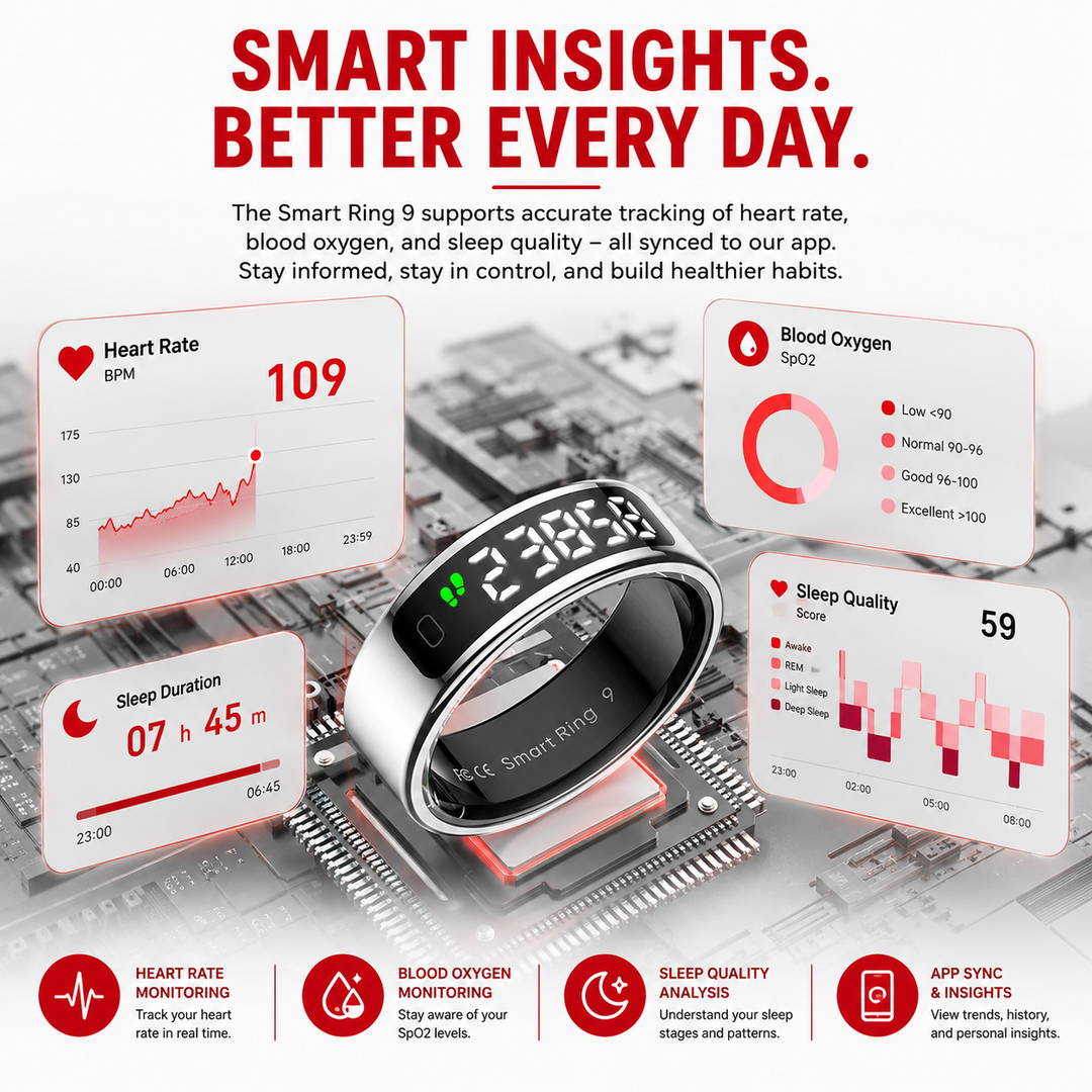Premium Smart Ring Touch Display Activity Tracker Wireless Charging 5ATM Waterproof Stainless Steel Smart Fitness Sleep Monitor Ring Men Women