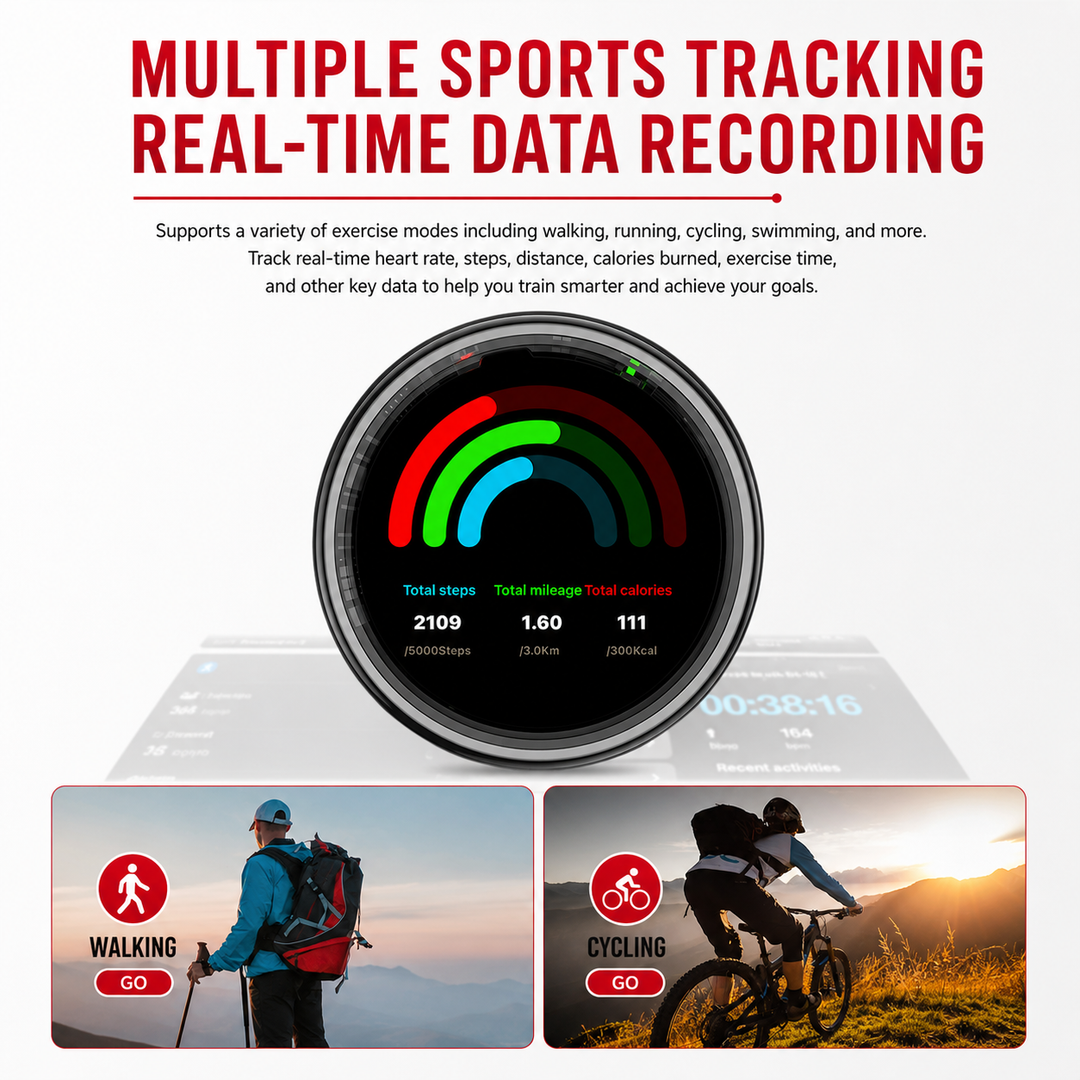 Premium Smart Ring Touch Display Activity Tracker Wireless Charging 5ATM Waterproof Stainless Steel Smart Fitness Sleep Monitor Ring Men Women