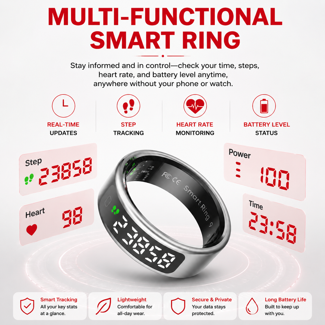 Premium Smart Ring Touch Display Activity Tracker Wireless Charging 5ATM Waterproof Stainless Steel Smart Fitness Sleep Monitor Ring Men Women