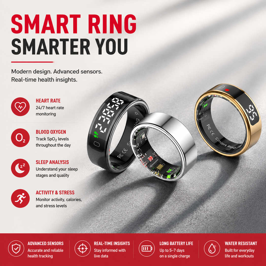 Premium Smart Ring Touch Display Activity Tracker Wireless Charging 5ATM Waterproof Stainless Steel Smart Fitness Sleep Monitor Ring Men Women