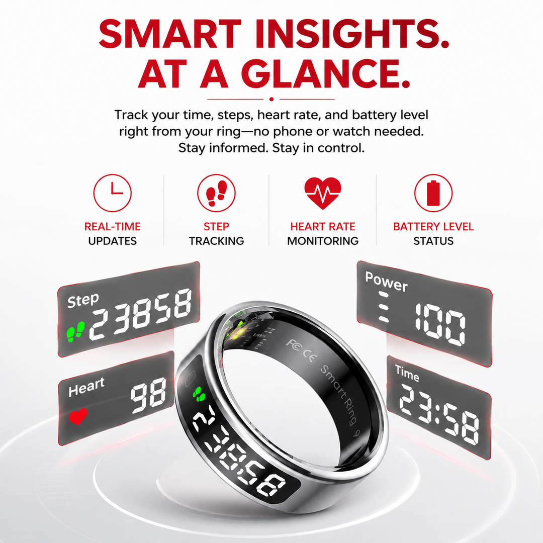 Premium Smart Ring Touch Display Activity Tracker Wireless Charging 5ATM Waterproof Stainless Steel Smart Fitness Sleep Monitor Ring Men Women