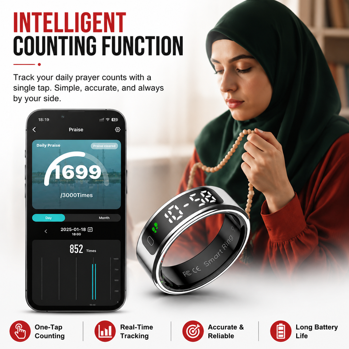 Premium Smart Ring Touch Display Activity Tracker Wireless Charging 5ATM Waterproof Stainless Steel Smart Fitness Sleep Monitor Ring Men Women