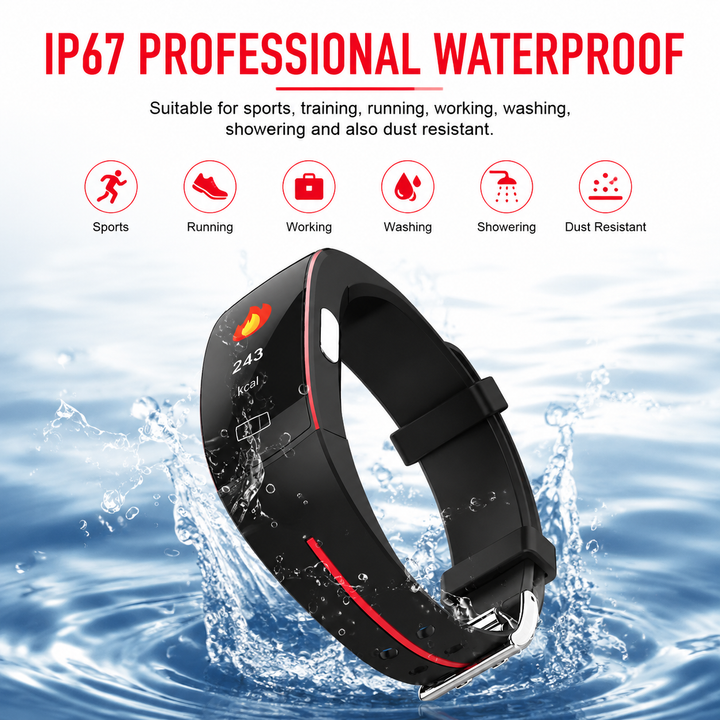 Premium Smart Wristband Fitness Tracker Heart Rate Body Temperature Monitor Sleep Tracker IP67 Waterproof OLED Display Activity Tracker for Men Women