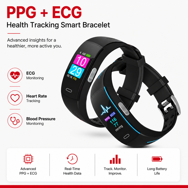 Premium Smart Wristband Fitness Tracker Heart Rate Body Temperature Monitor Sleep Tracker IP67 Waterproof OLED Display Activity Tracker for Men Women