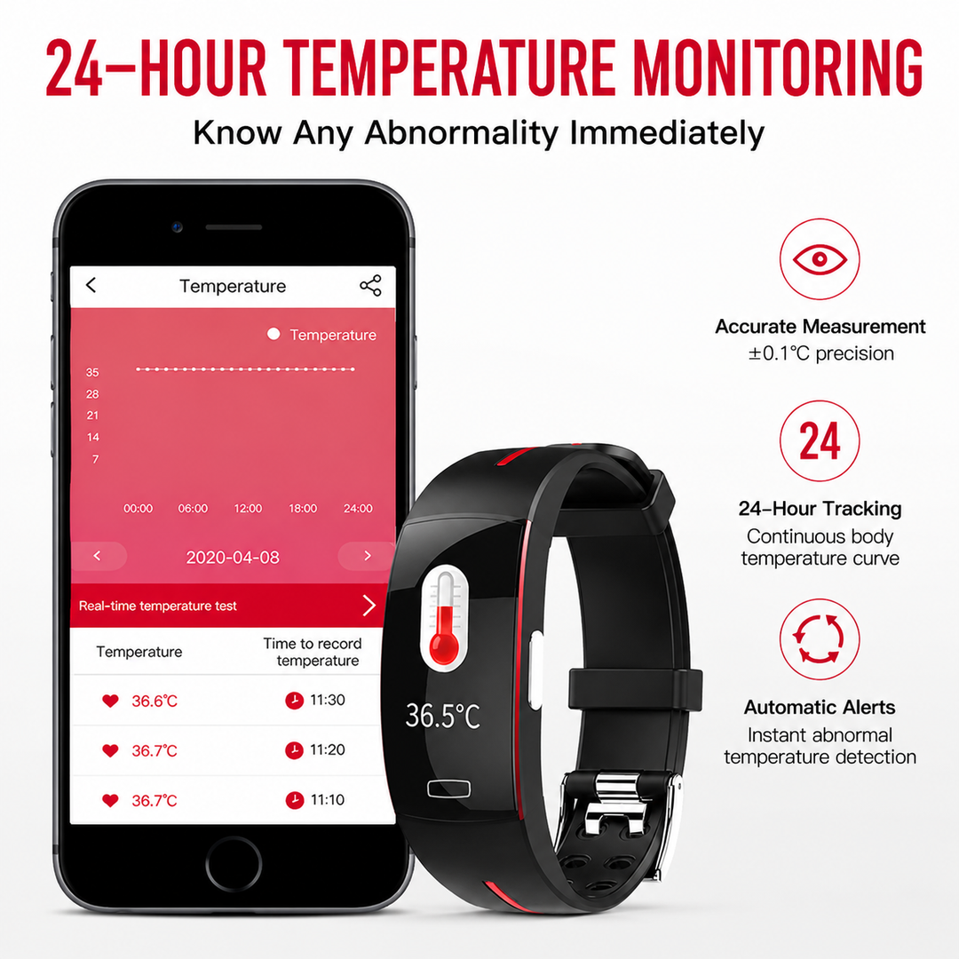 Premium Smart Wristband Fitness Tracker Heart Rate Body Temperature Monitor Sleep Tracker IP67 Waterproof OLED Display Activity Tracker for Men Women