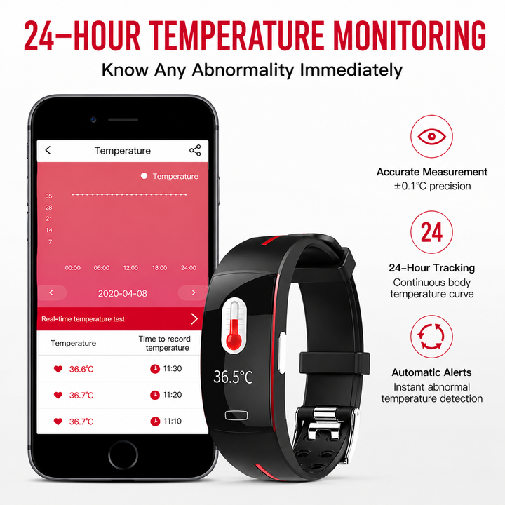 Premium Smart Wristband Fitness Tracker Heart Rate Body Temperature Monitor Sleep Tracker IP67 Waterproof OLED Display Activity Tracker for Men Women